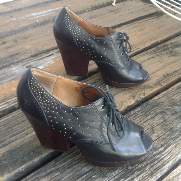 Frye Leather Black Stud Open Toe Ankle Boots Sz 8.5 Chelsea Womens Booties Shoes - Picture 6 of 7